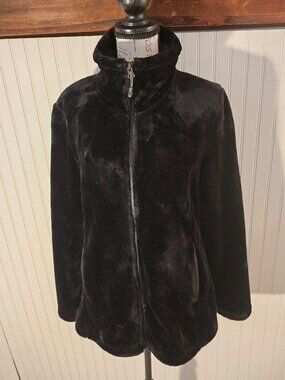 Black Plush Faux-Fur Zip Jacket, 32 Degrees (M)